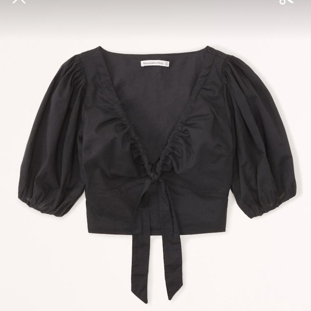 Abercrombie & Fitch Puff Sleeve Crop Top Plunge Neckline 100% cotton S